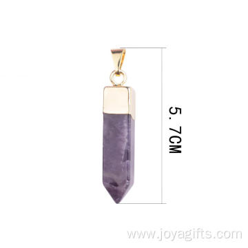 Natural Gemstone Healing Almethyst Pendant Hexagonal Prism with Gold Chain